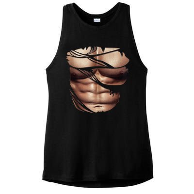 Fake Muscles Six Pack Abs Ripped Chest Fake Bodybuilding Ladies PosiCharge Tri-Blend Wicking Tank