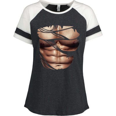 Fake Muscles Six Pack Abs Ripped Chest Fake Bodybuilding Enza Ladies Jersey Colorblock Tee