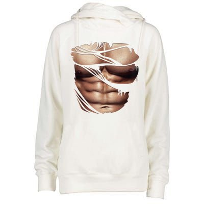 Fake Muscles Six Pack Abs Ripped Chest Fake Bodybuilding Womens Funnel Neck Pullover Hood