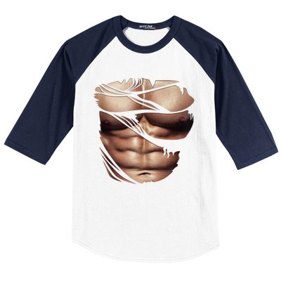 Fake Muscles Six Pack Abs Ripped Chest Fake Bodybuilding Baseball Sleeve Shirt