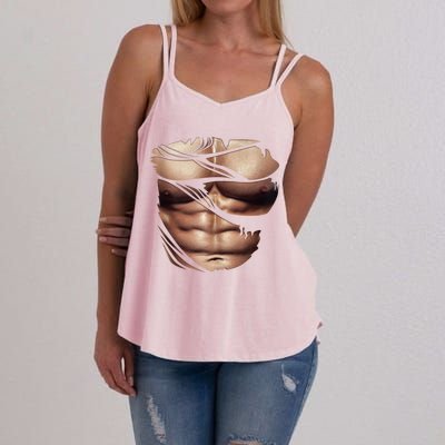 Fake Muscles Six Pack Abs Ripped Chest Fake Bodybuilding Women's Strappy Tank