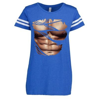 Fake Muscles Six Pack Abs Ripped Chest Fake Bodybuilding Enza Ladies Jersey Football T-Shirt