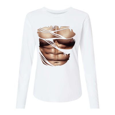 Fake Muscles Six Pack Abs Ripped Chest Fake Bodybuilding Womens Cotton Relaxed Long Sleeve T-Shirt