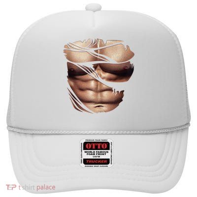Fake Muscles Six Pack Abs Ripped Chest Fake Bodybuilding High Crown Mesh Back Trucker Hat