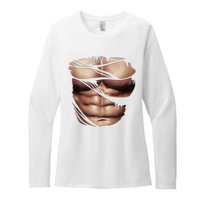 Fake Muscles Six Pack Abs Ripped Chest Fake Bodybuilding Womens CVC Long Sleeve Shirt