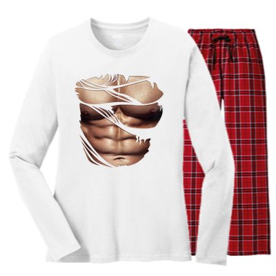 Fake Muscles Six Pack Abs Ripped Chest Fake Bodybuilding Women's Long Sleeve Flannel Pajama Set 