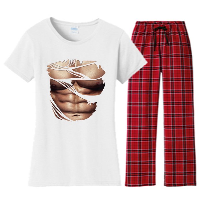 Fake Muscles Six Pack Abs Ripped Chest Fake Bodybuilding Women's Flannel Pajama Set