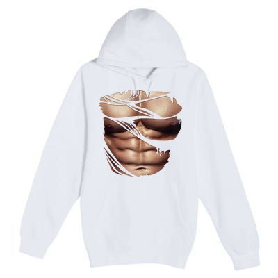 Fake Muscles Six Pack Abs Ripped Chest Fake Bodybuilding Premium Pullover Hoodie