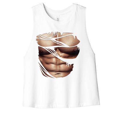 Fake Muscles Six Pack Abs Ripped Chest Fake Bodybuilding Women's Racerback Cropped Tank