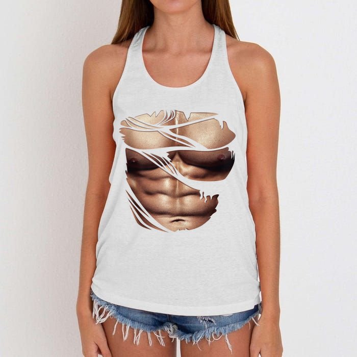 Fake Muscles Six Pack Abs Ripped Chest Fake Bodybuilding Women's Knotted Racerback Tank