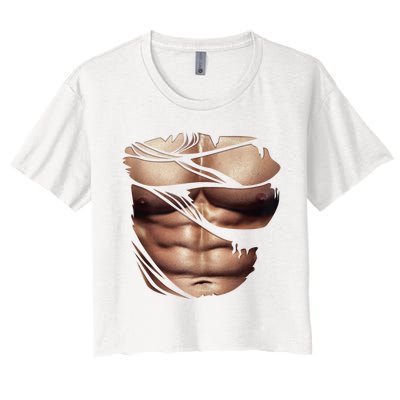 Fake Muscles Six Pack Abs Ripped Chest Fake Bodybuilding Women's Crop Top Tee