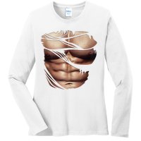 Fake Muscles Six Pack Abs Ripped Chest Fake Bodybuilding Ladies Long Sleeve Shirt