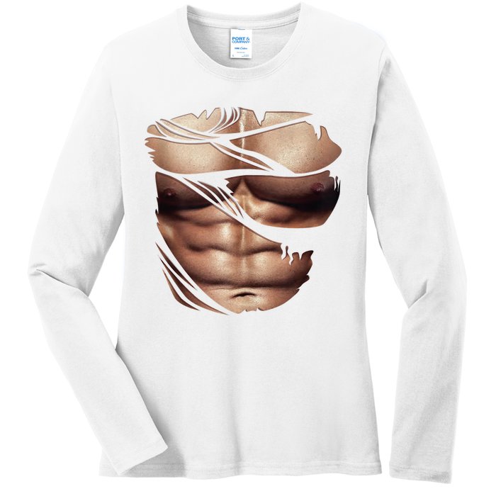 Fake Muscles Six Pack Abs Ripped Chest Fake Bodybuilding Ladies Long Sleeve Shirt