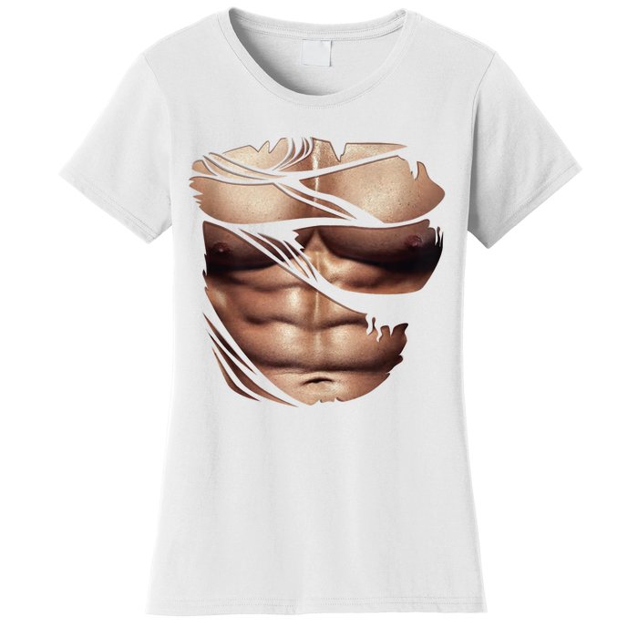 Fake Muscles Six Pack Abs Ripped Chest Fake Bodybuilding Women's T-Shirt