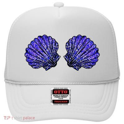 Funny Mermaid Seashell Bra Costume For Women Halloween High Crown Mesh Back Trucker Hat