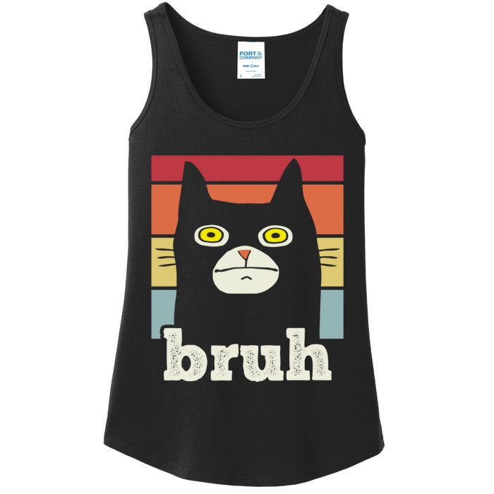 Funny Meme Saying Bruh With Cat Greetings Teens Ladies Essential Tank