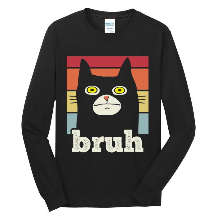 Funny Meme Saying Bruh With Cat Greetings Teens Tall Long Sleeve T-Shirt