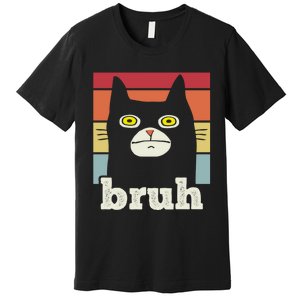 Funny Meme Saying Bruh With Cat Greetings Teens Premium T-Shirt