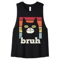 Funny Meme Saying Bruh With Cat Greetings Teens Women's Racerback Cropped Tank