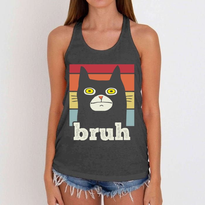 Funny Meme Saying Bruh With Cat Greetings Teens Women's Knotted Racerback Tank