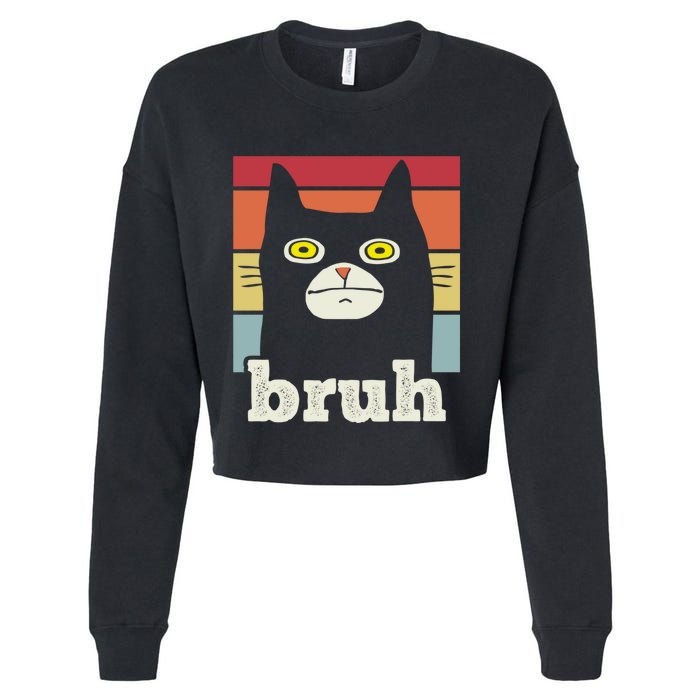 Funny Meme Saying Bruh With Cat Greetings Teens Cropped Pullover Crew