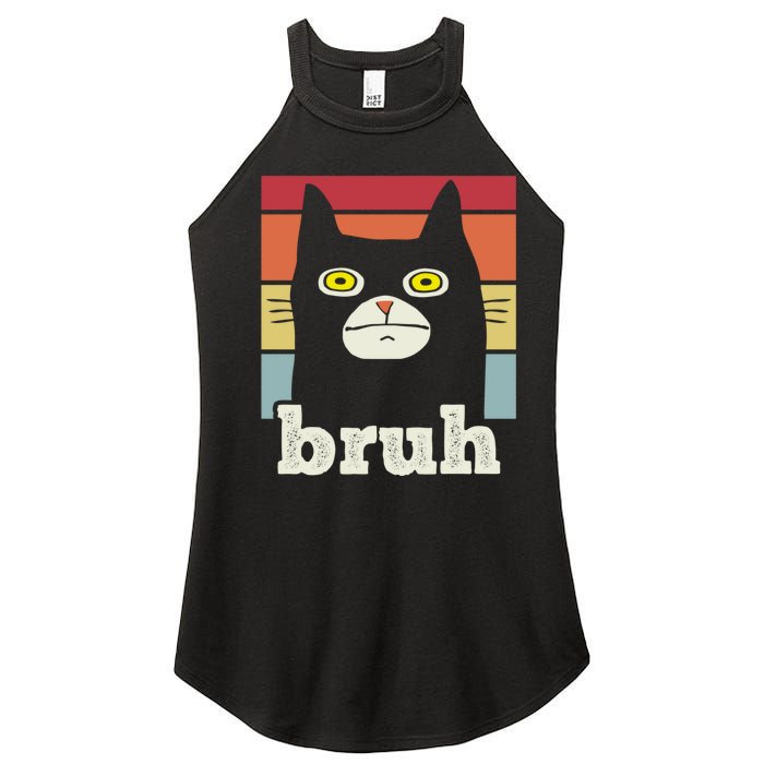 Funny Meme Saying Bruh With Cat Greetings Teens Women's Perfect Tri Rocker Tank