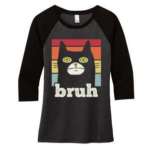 Funny Meme Saying Bruh With Cat Greetings Teens Women's Tri-Blend 3/4-Sleeve Raglan Shirt