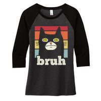 Funny Meme Saying Bruh With Cat Greetings Teens Women's Tri-Blend 3/4-Sleeve Raglan Shirt