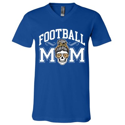 Football Mom Skull Buns American Football Season Funny Gift V-Neck T-Shirt