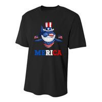 Funny Merica Shark American Flag Indepedence Day July 4th Youth Performance Sprint T-Shirt