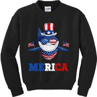 Funny Merica Shark American Flag Indepedence Day July 4th Kids Sweatshirt