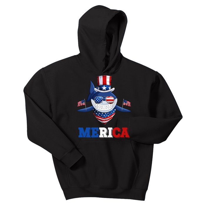 Funny Merica Shark American Flag Indepedence Day July 4th Kids Hoodie