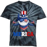 Funny Merica Shark American Flag Indepedence Day July 4th Kids Tie-Dye T-Shirt