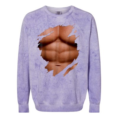 Fake Muscles Six Pack Abs Ripped Chest Fake Bodybuilding Colorblast Crewneck Sweatshirt