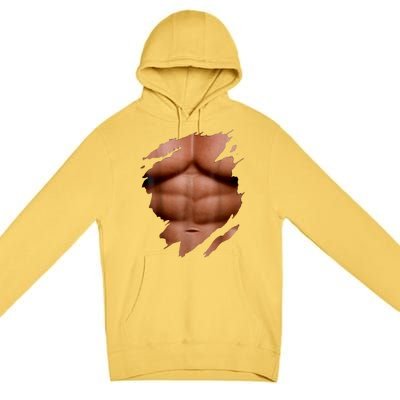 Fake Muscles Six Pack Abs Ripped Chest Fake Bodybuilding Premium Pullover Hoodie