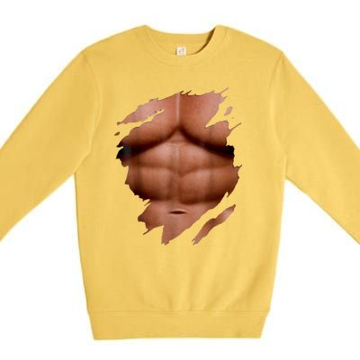 Fake Muscles Six Pack Abs Ripped Chest Fake Bodybuilding Premium Crewneck Sweatshirt