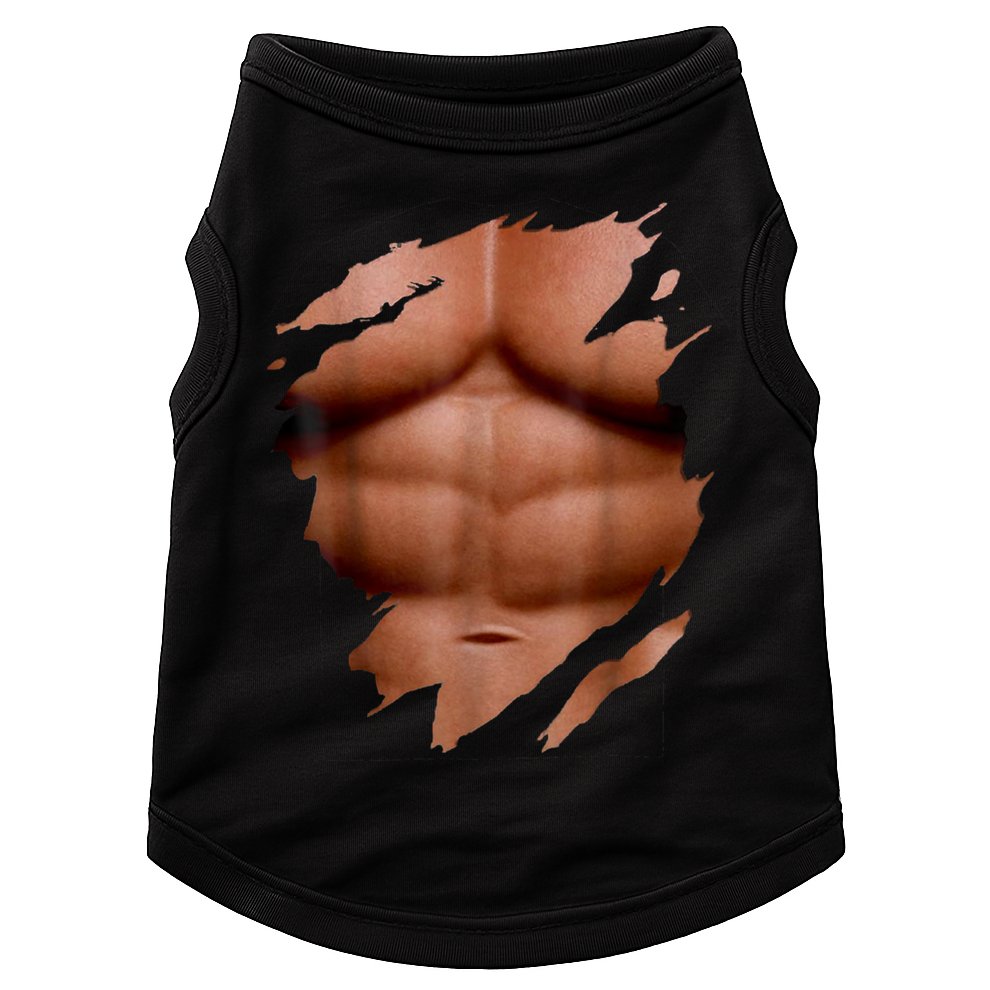 Fake Muscles Six Pack Abs Ripped Chest Fake Bodybuilding Doggie Tank