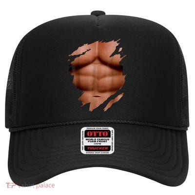 Fake Muscles Six Pack Abs Ripped Chest Fake Bodybuilding High Crown Mesh Back Trucker Hat