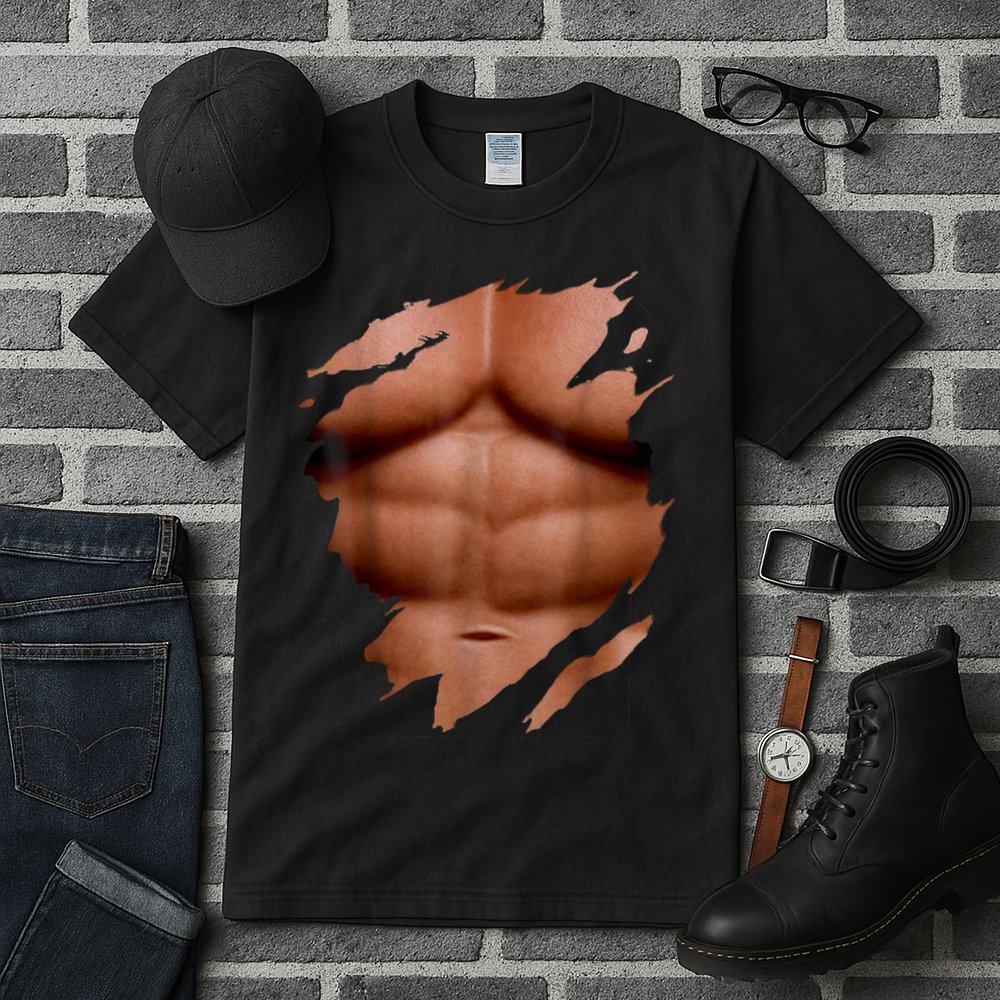 Fake Muscles Six Pack Abs Ripped Chest Fake Bodybuilding Tall T-Shirt