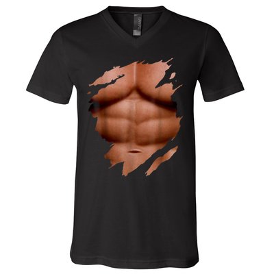 Fake Muscles Six Pack Abs Ripped Chest Fake Bodybuilding V-Neck T-Shirt