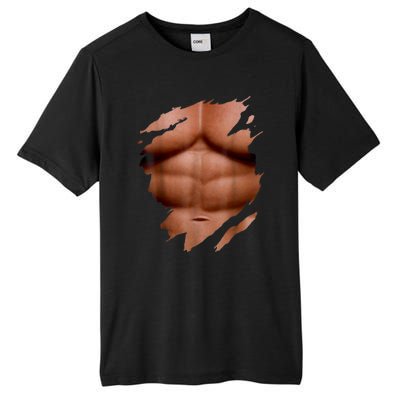 Fake Muscles Six Pack Abs Ripped Chest Fake Bodybuilding Tall Fusion ChromaSoft Performance T-Shirt