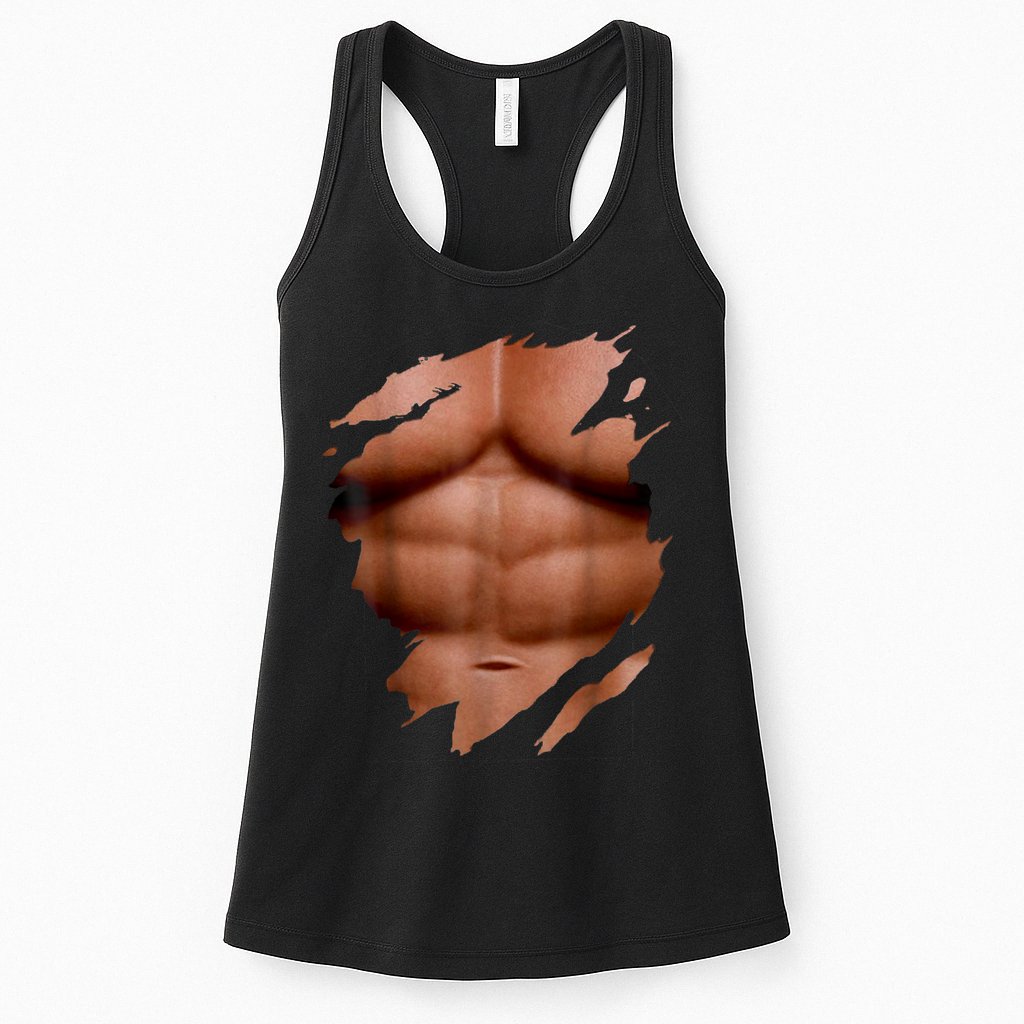 Fake Muscles Six Pack Abs Ripped Chest Fake Bodybuilding Womens Tank Top