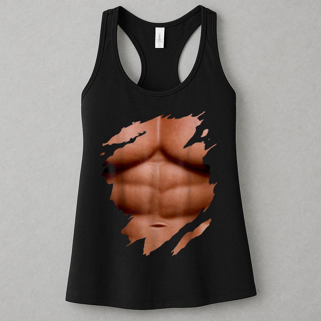 Fake Muscles Six Pack Abs Ripped Chest Fake Bodybuilding Womens Tank Top