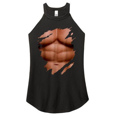 Fake Muscles Six Pack Abs Ripped Chest Fake Bodybuilding Women's Perfect Tri Rocker Tank