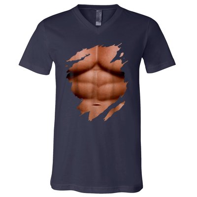 Fake Muscles Six Pack Abs Ripped Chest Fake Bodybuilding V-Neck T-Shirt