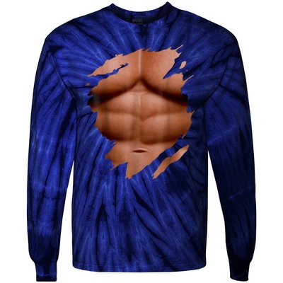 Fake Muscles Six Pack Abs Ripped Chest Fake Bodybuilding Tie-Dye Long Sleeve Shirt