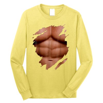 Fake Muscles Six Pack Abs Ripped Chest Fake Bodybuilding Long Sleeve Shirt