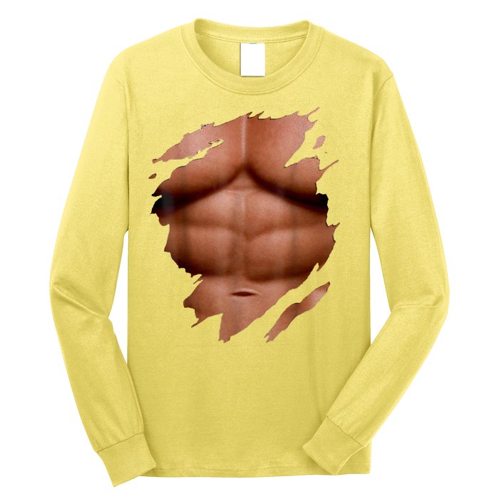 Fake Muscles Six Pack Abs Ripped Chest Fake Bodybuilding Long Sleeve Shirt