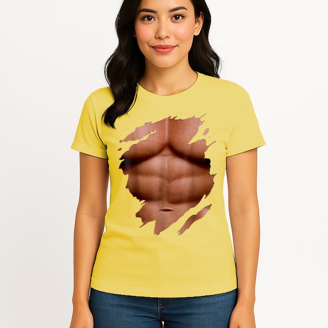 Fake Muscles Six Pack Abs Ripped Chest Fake Bodybuilding Womens T-Shirt