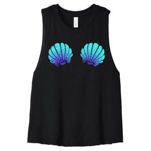 Funny Mermaid Sea Shell Bra Costume Halloween Women's Racerback Cropped Tank